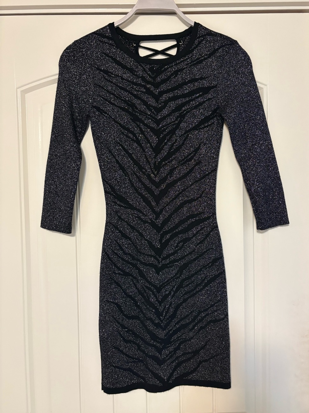 Y2K Express Club Dress - Silver and Black Tiger Sweater Dress, XS